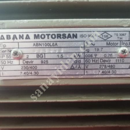 VERİMLİ ÇALIŞMA İÇİN ABANA 1,5 KW FRENLİ ELEKTRİK MOTORU, Elektrik & Enerji